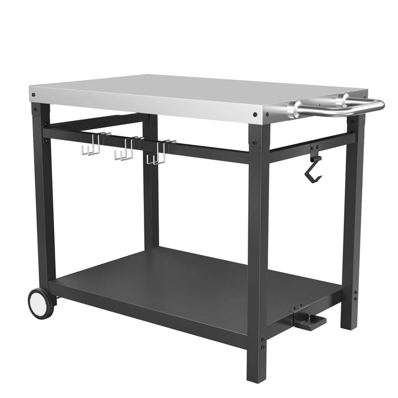 Grill Cart, Movable Cooking Cart With 3 Hooks And Side Handles