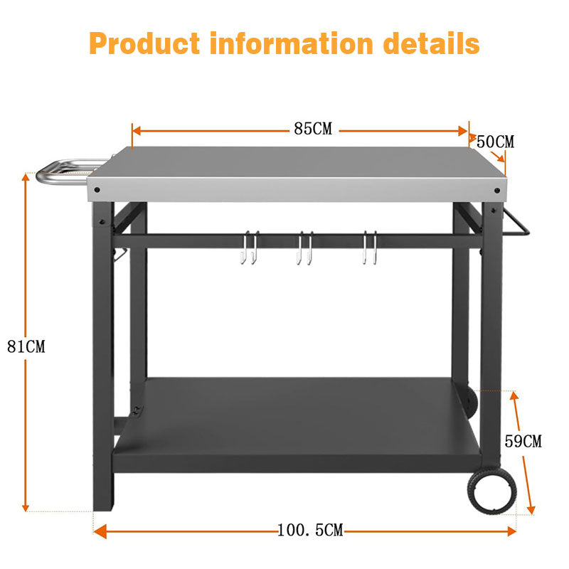 Grill Cart, Movable Cooking Cart With 3 Hooks And Side Handles