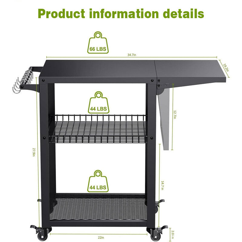 Three-Layer Movable Barbecue Table, Multi-Functional Trolley Outdoor Barbecue Cart