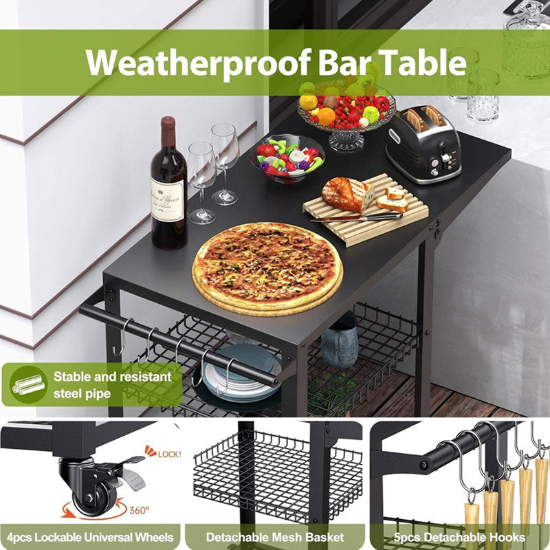 Three-Layer Movable Barbecue Table, Multi-Functional Trolley Outdoor Barbecue Cart