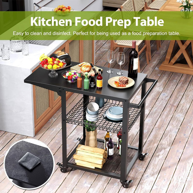 Three-Layer Movable Barbecue Table, Multi-Functional Trolley Outdoor Barbecue Cart
