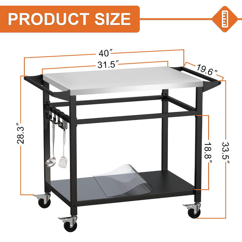 Double Rack Grill Table Moveable Stainless Steel Grill Cart Multifunctional Prep Table