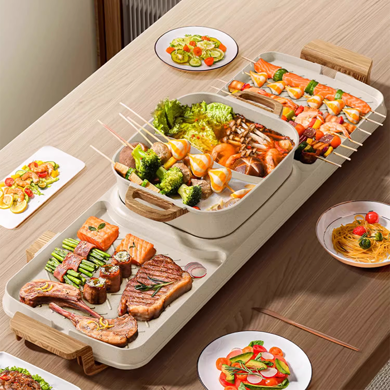 2200W Electric Hot Pot Barbecue Grill Electric Baking Tray Hot Pot Two-In-One Hot Pot Household Multi-Functional Smokeless Electric Oven Indoor Barbecue Tray
