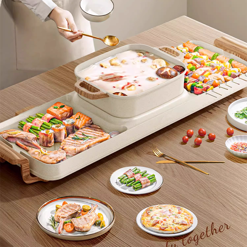 2200W Electric Hot Pot Barbecue Grill Electric Baking Tray Hot Pot Two-In-One Hot Pot Household Multi-Functional Smokeless Electric Oven Indoor Barbecue Tray