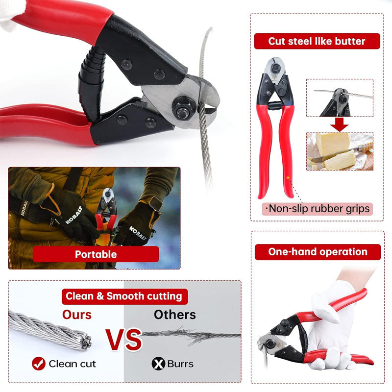 Hand Crimper 14'' Wire Rope Crimping Tool For Aluminum Copper Sleeve Ferrules 1/16" 5/64" 3/32" 7/64" 1/8" Cable Rail End Splice Terminals