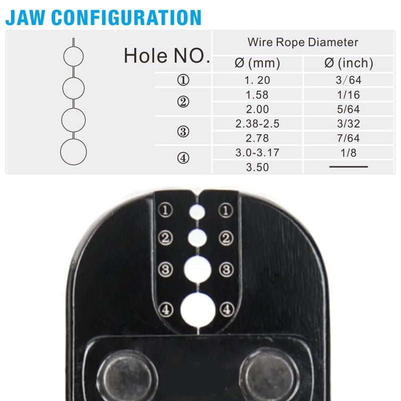 Wire Rope Crimping Tool For Aluminum Crimp Ferrules, Oval Sleeves, 3/64" To 1/8", Wire Rope Crimping Tool Kit With Wire Rope Cutter