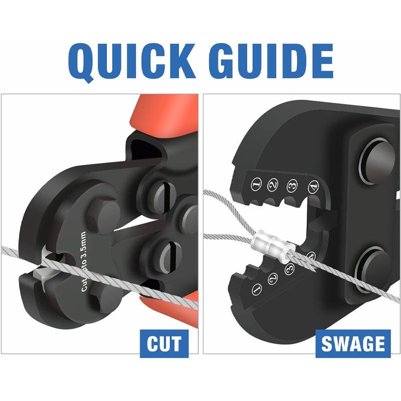 Wire Rope Crimping Tool For Aluminum Crimp Ferrules, Oval Sleeves, 3/64" To 1/8", Wire Rope Crimping Tool Kit With Wire Rope Cutter