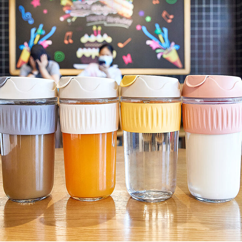 Hand Cup Heat-Resistant Coffee Cup Glass Portable Tea Cup Household Cute Milk Cup 2 Pieces 500ML