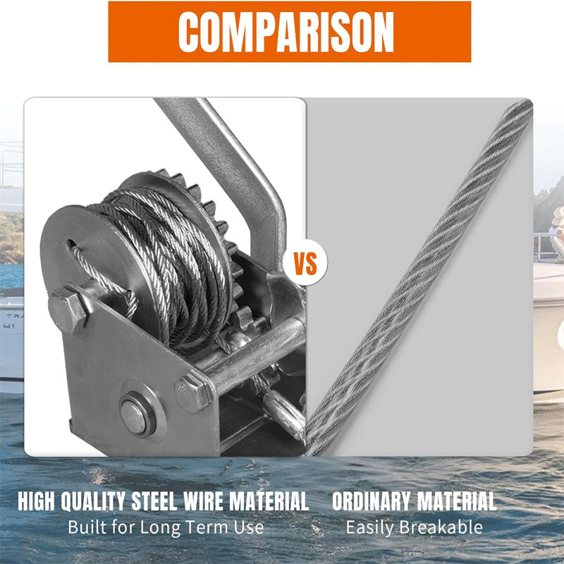 Hand Winch 600 lbs Pulling Capacity Boat Trailer Winch Heavy Duty Rope Crank with 23 ft Steel Wire Cable for Trailer Boat or ATV Towing