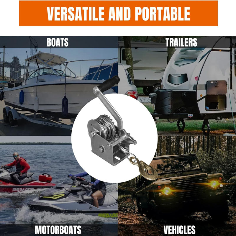 Hand Winch 600 lbs Pulling Capacity Boat Trailer Winch Heavy Duty Rope Crank with 23 ft Steel Wire Cable for Trailer Boat or ATV Towing