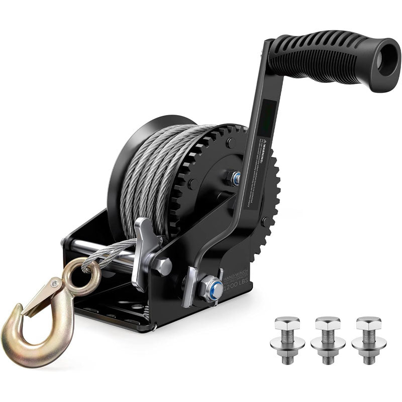 Hand Winch 1200 lbs Pulling Capacity with 26 Ft Steel Cable Manual Operated Hand Crank Winch for Trailer Boat or ATV Towing