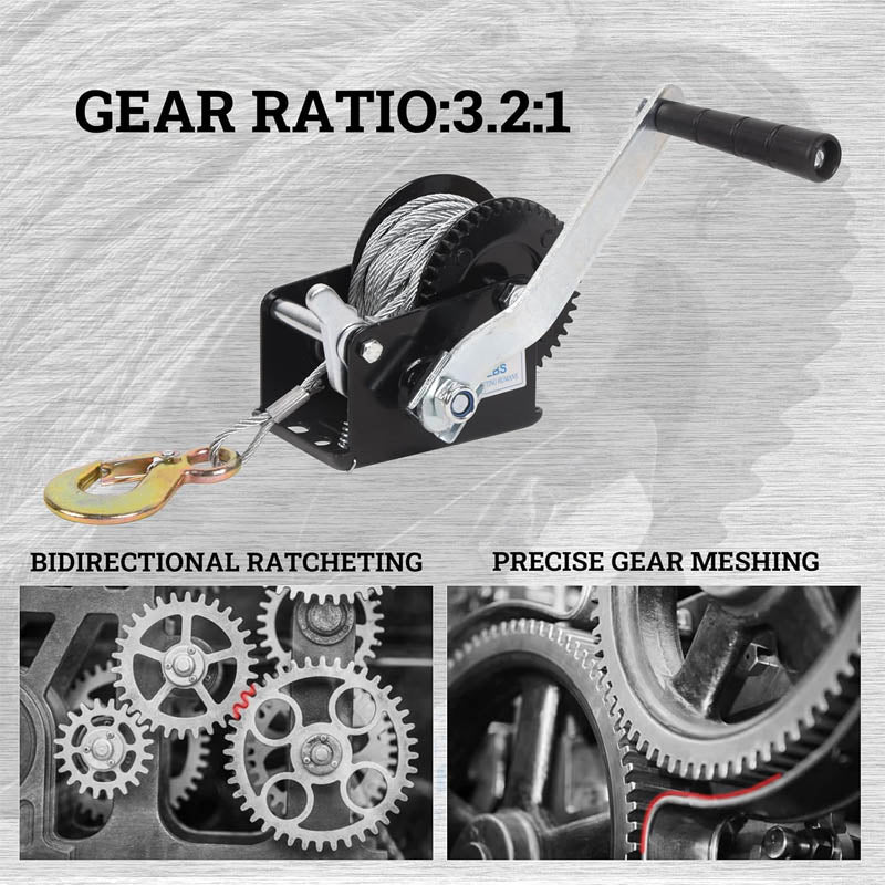 Hand Winch 800 lbs Pulling Capacity Heavy Duty Rope Crank with 33 ft Steel Wire Cable and Two-Way Ratchet for Trailers ATV UTV Boat