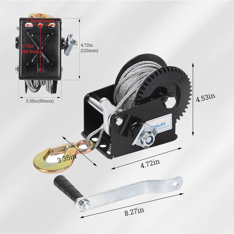Hand Winch 800 lbs Pulling Capacity Heavy Duty Rope Crank with 33 ft Steel Wire Cable and Two-Way Ratchet for Trailers ATV UTV Boat