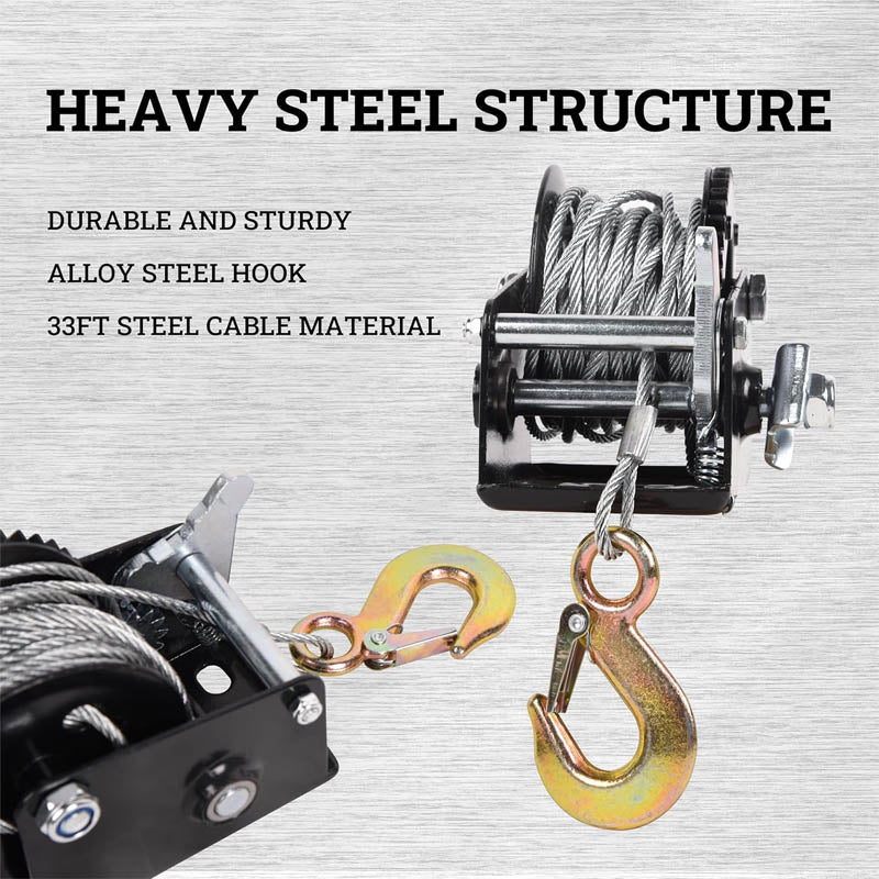Hand Winch 800 lbs Pulling Capacity Heavy Duty Rope Crank with 33 ft Steel Wire Cable and Two-Way Ratchet for Trailers ATV UTV Boat
