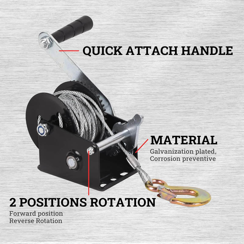 Hand Winch 800 lbs Pulling Capacity Heavy Duty Rope Crank with 33 ft Steel Wire Cable and Two-Way Ratchet for Trailers ATV UTV Boat