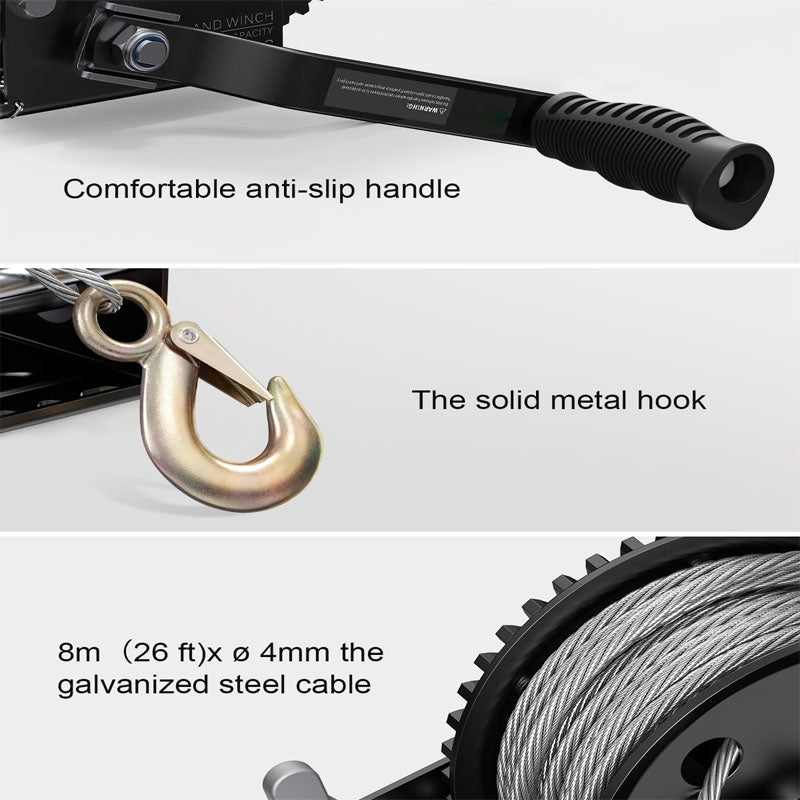 Hand Winch 1200 lbs Pulling Capacity with 26 Ft Steel Cable Manual Operated Hand Crank Winch for Trailer Boat or ATV Towing