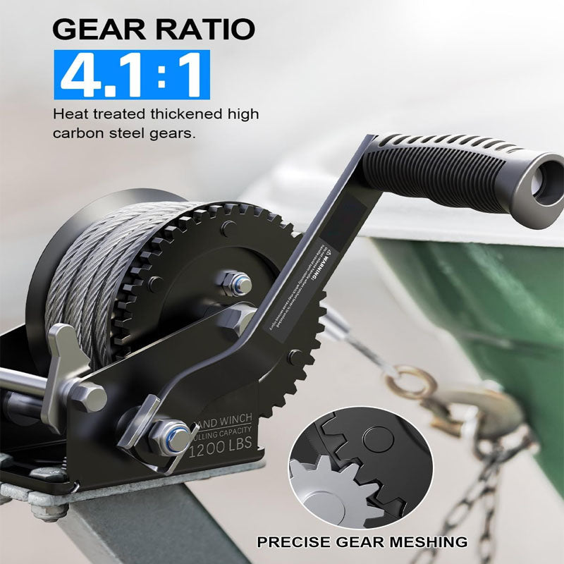 Hand Winch 1200 lbs Pulling Capacity with 26 Ft Steel Cable Manual Operated Hand Crank Winch for Trailer Boat or ATV Towing