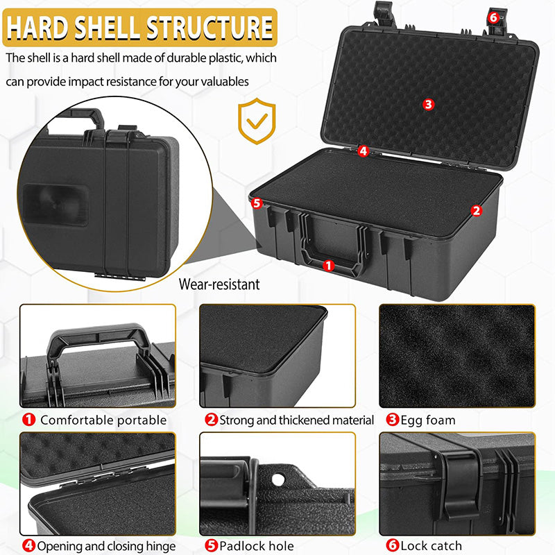Anti-fall 17" x 10" x 5.9" Tool Safety Box for Travel Outing Handheld Portable Storage Case Hard Box Waterproof Hard Case for Microphone,Drones, Camera