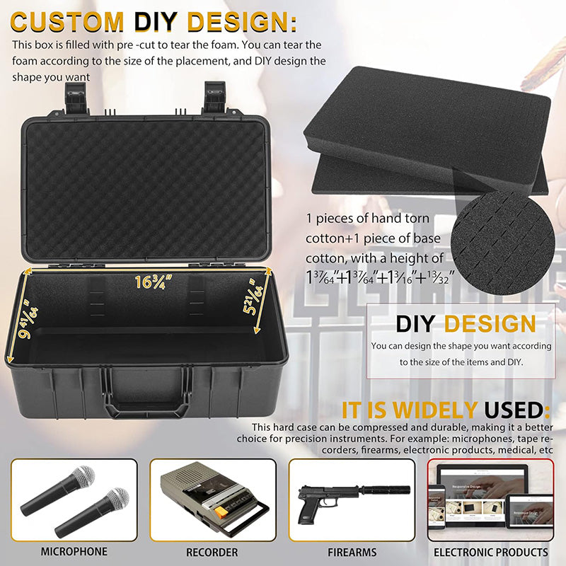 Anti-fall 17" x 10" x 5.9" Tool Safety Box for Travel Outing Handheld Portable Storage Case Hard Box Waterproof Hard Case for Microphone,Drones, Camera
