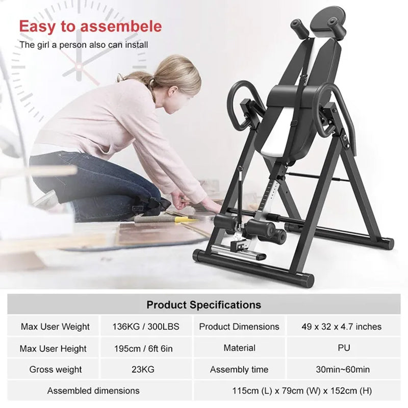 Home Sport Fitness Back Pain Release Folding Adjustable Inversion Table, Improve Posture And Spinal Health,300lbs Weight Capacity Safe Easy Inversion Therapy Home Gym