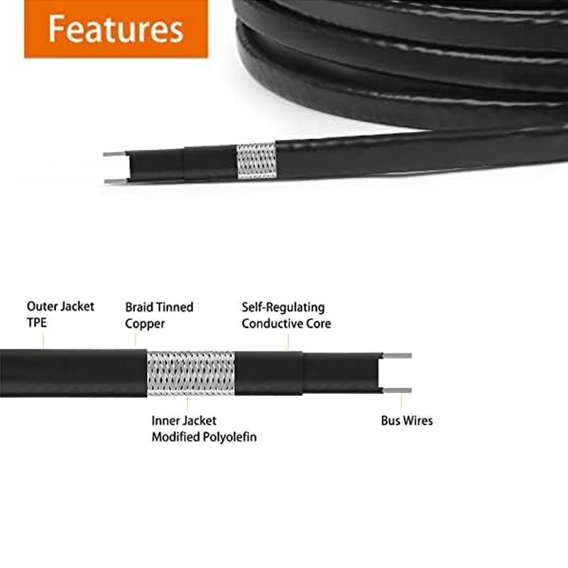 80FT Deicing Heating Cable Pipe Freeze Protected Water Pipe Heating Cable, Self Regulating Temperature, with Mounting Buckle, 120V 8W/ft Heat Tape