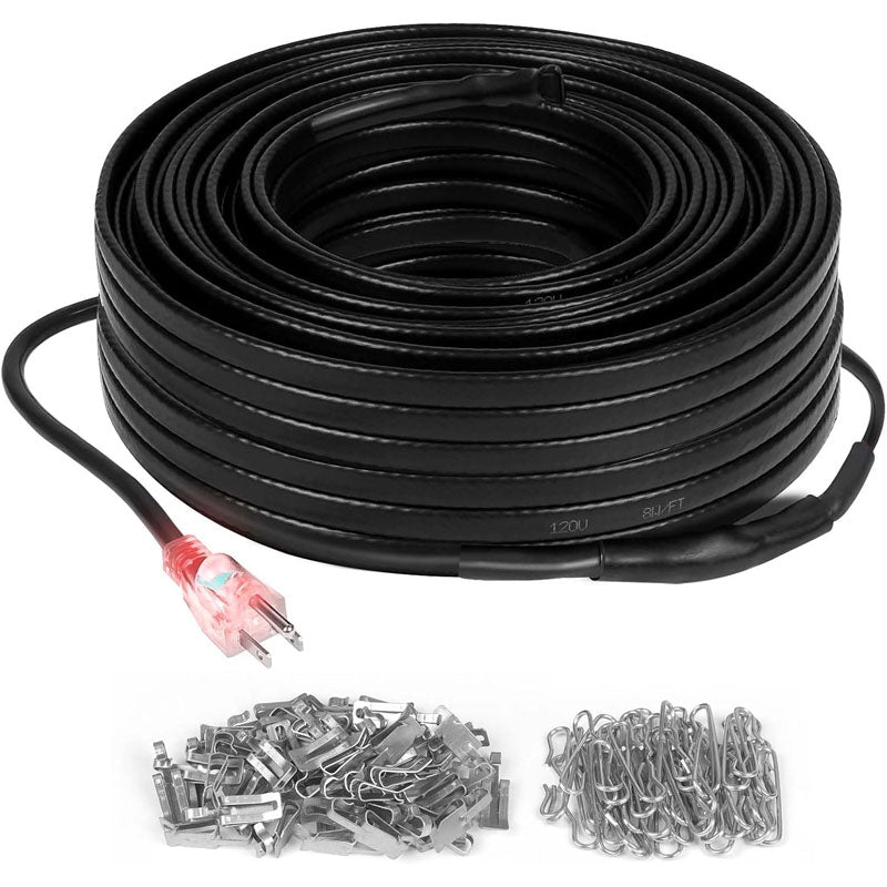 100FT Heating Cables , Pipe Freeze Protected Water Pipe Heating Cable with Mounting Buckle Self Regulating Temperature 120V 8W/ft