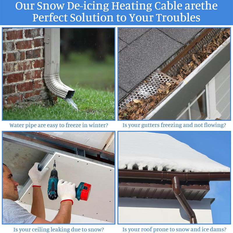 100 Ft Heating Cables Snow Deicing Heating Cable 120V 7.5Watts/Ft for Pipes Freeze Protection