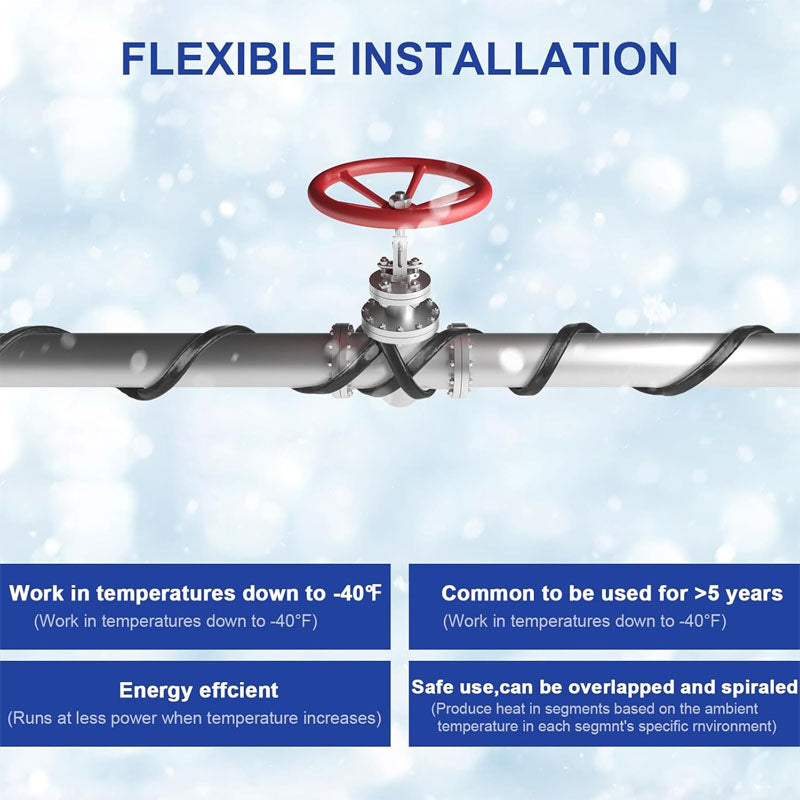 100FT Heating Cables , Pipe Freeze Protected Water Pipe Heating Cable with Mounting Buckle Self Regulating Temperature 120V 8W/ft