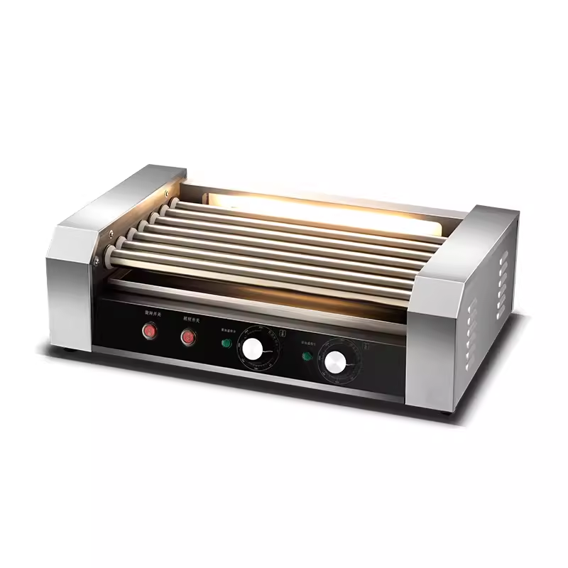 Hot Dog Roller, 18 Hot Dog Capacity, 7 Rollers, 1050W Stainless Steel Cooking And Warming Machine With Dual Temperature Control, Led Light And Removable Drip Tray, Sausage Grill For Kitchen Restaurant