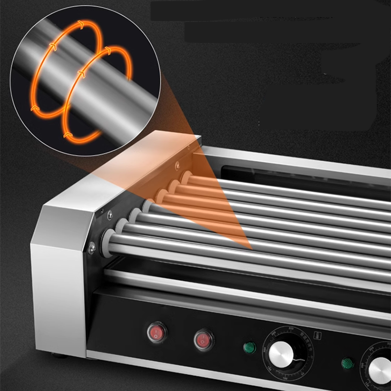 Hot Dog Roller, 18 Hot Dog Capacity, 7 Rollers, 1050W Stainless Steel Cooking And Warming Machine With Dual Temperature Control, Led Light And Removable Drip Tray, Sausage Grill For Kitchen Restaurant