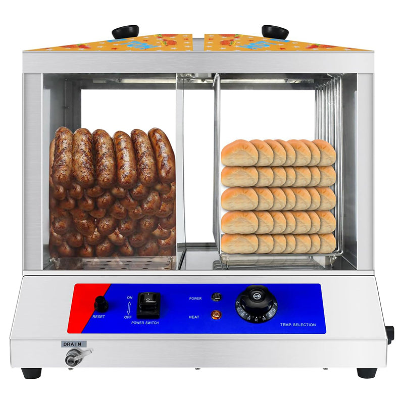 Stainless Steel Hot Dog Steamer 36L Hot Dogs Warmer Cooker with Thickened Tempered Glass