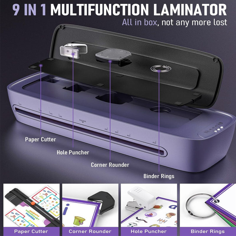 13-inch 9 in 1 Hot & Cold Pouch Laminating Machine 60s Warm-Up No Jam laminator Machine 11x17 with 30 Laminating Sheets for Home Office Use