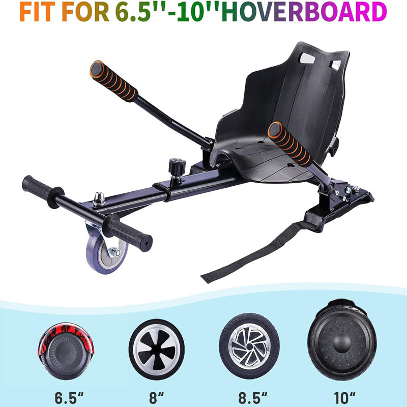 Hoverboard Seat Attachment for 6.5" 8" 10" into Self Balancing Scooter Grips Control Adjustable Frame Length and 220 LBS Load Capacity