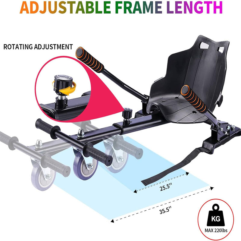 Hoverboard Seat Attachment for 6.5" 8" 10" into Self Balancing Scooter Grips Control Adjustable Frame Length and 220 LBS Load Capacity