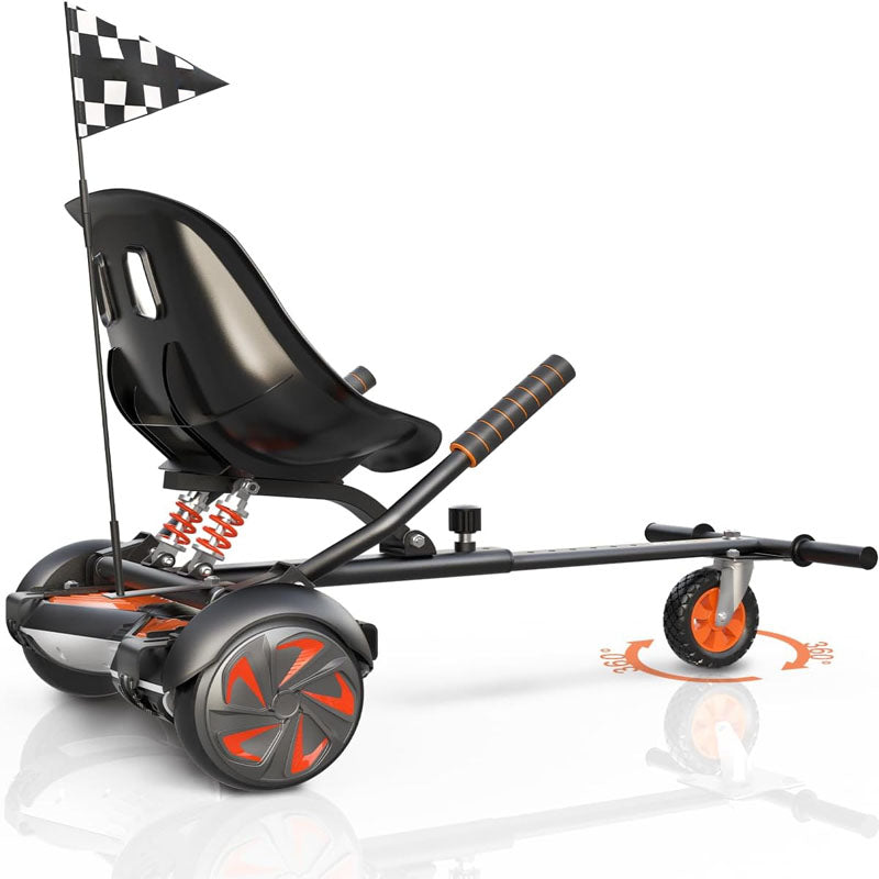 Hoverboard Seat Attachment for 6.5" 8" 10" Hover Board Adjustable Frame Length & Off-Road Rubber Wheel with Rear Shock Absorption