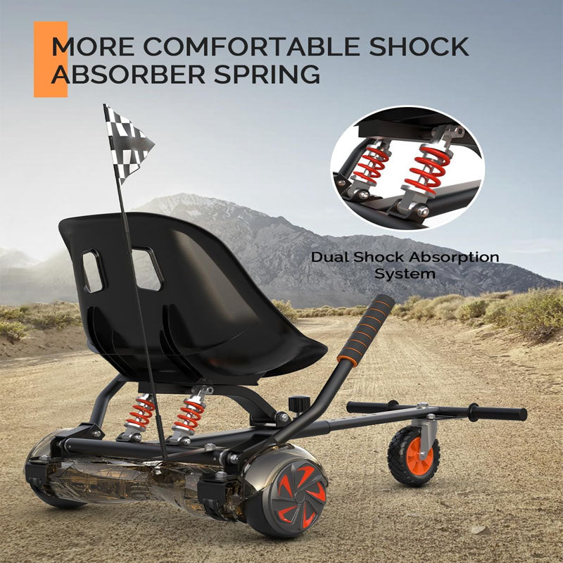 Hoverboard Seat Attachment for 6.5" 8" 10" Hover Board Adjustable Frame Length & Off-Road Rubber Wheel with Rear Shock Absorption