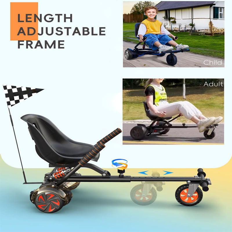 Hoverboard Seat Attachment for 6.5" 8" 10" Hover Board Adjustable Frame Length & Off-Road Rubber Wheel with Rear Shock Absorption