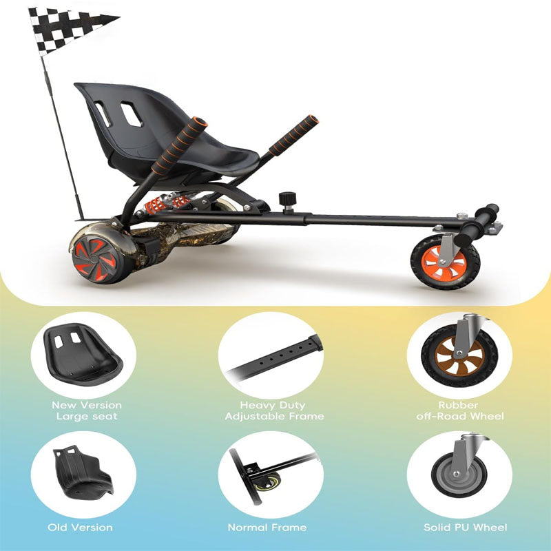 Hoverboard Seat Attachment for 6.5" 8" 10" Hover Board Adjustable Frame Length & Off-Road Rubber Wheel with Rear Shock Absorption