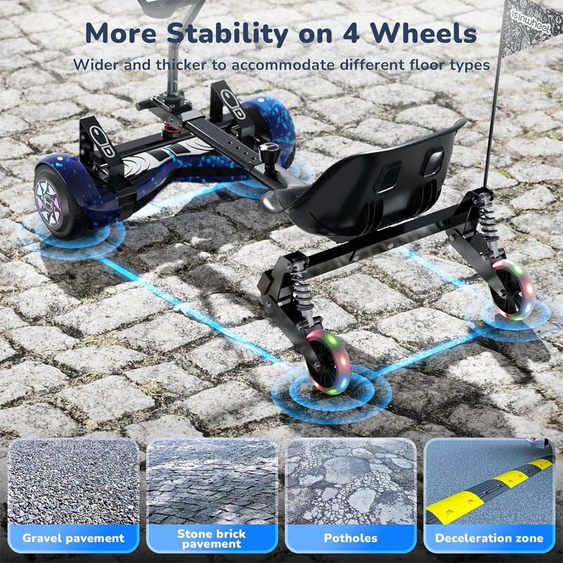 Hoverboard Seat Attachment with 3*Shock Absorbers& 2*Glowing Wheels for 6.5" 8" 10" Hoverboard