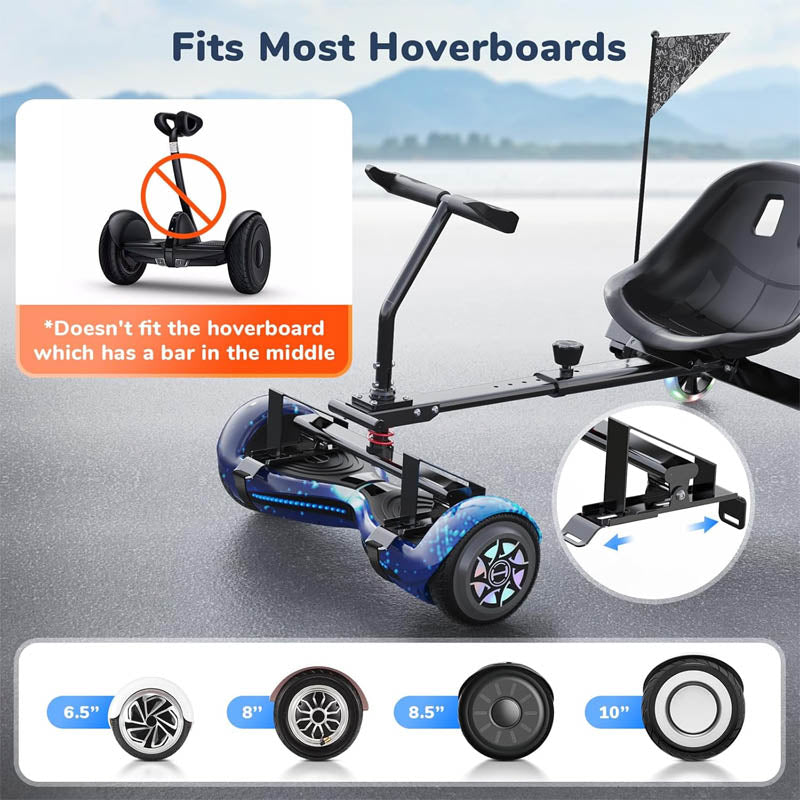 Hoverboard Seat Attachment with 3*Shock Absorbers& 2*Glowing Wheels for 6.5" 8" 10" Hoverboard