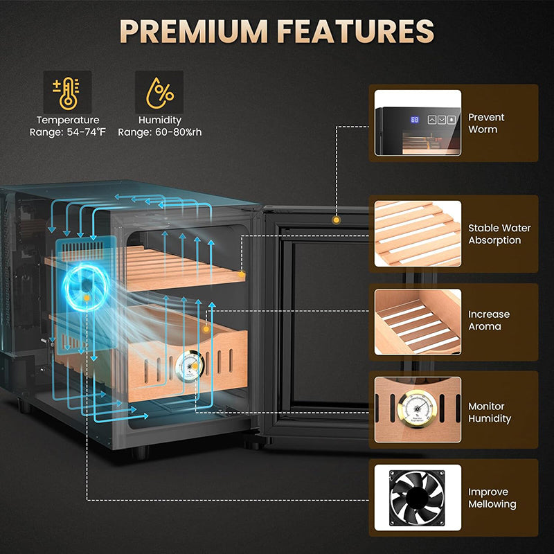16L Electric Humidor 100 Cigars Humidor Cabinet with Cooling Temperature Control Electric Cooling Cigar Fridge