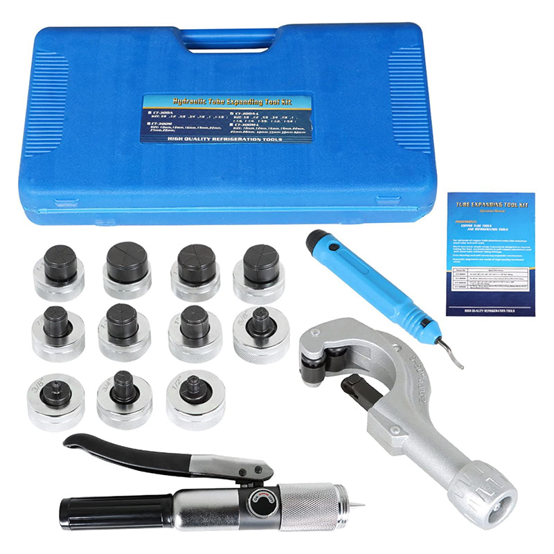 Hydraulic Tube Expander Tool HVAC Swaging Kit with Tube Cutter and 11 Tube Expander Head 3/8, 1/2, 5/8, 3/4, 7/8, 1, 1-1/8, 1-1/4, 1-3/8, 1-1/2, 1-5/8 Inch