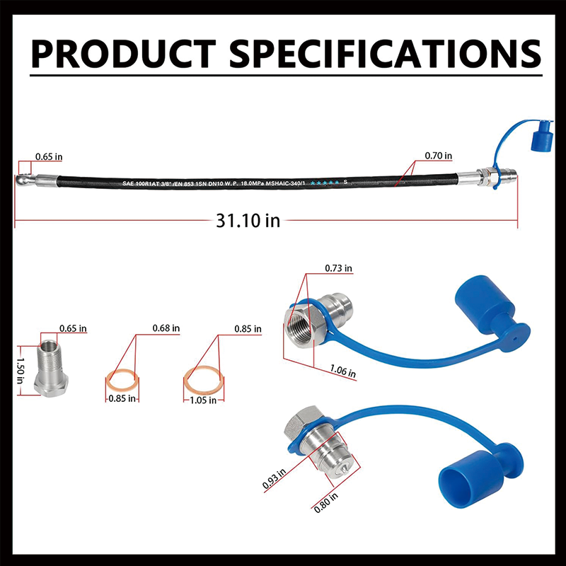 Hydraulic Top Link Cat. 1-1 18 1/8” – 26 3/8”,Hydraulic Cylinder with Locking Block and 2 x Hoses,for Tractor Excavators and Class 1& 2 Equipment