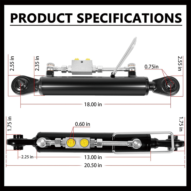 Hydraulic Top Link Cat. 1-1 18 1/8” – 26 3/8”,Hydraulic Cylinder with Locking Block and 2 x Hoses,for Tractor Excavators and Class 1& 2 Equipment