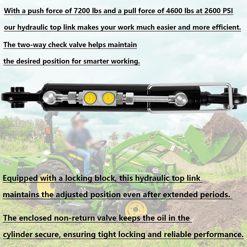 Hydraulic Top Link Cat. 1-1 18 1/8” – 26 3/8”,Hydraulic Cylinder with Locking Block and 2 x Hoses,for Tractor Excavators and Class 1& 2 Equipment