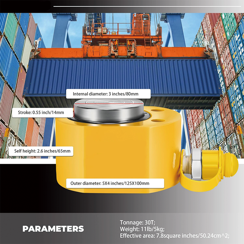 30 tons Hydraulic Cylinder Jack,0.55” Low Profile Hydraulic Porta Power Ram Jack Mini, Portable for Shipbuilding, Bridge, Construction