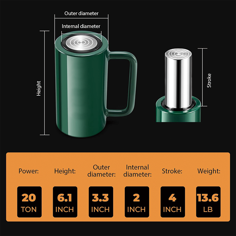 20 ton Hydraulic Cylinder Jack,100mm Max Stroke Hydraulic Lifting Cylinder Single Acting Power Jack Small Portable Retract Automatically Only a Jack