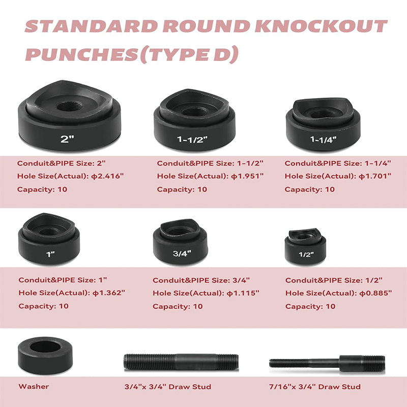 Hydraulic Knockout Punch Kit, 1/2 to 2 inch Electrical Conduit Hole Cutter Set KO Tool Kit Hole Making Tool , For Aluminum, Stainless Steel, Brass
