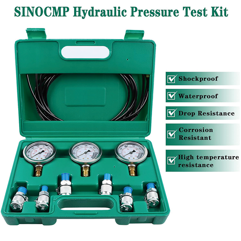 Hydraulic Pressure Test Kit,25Mpa/40Mpa/60Mpa 3 Pressure Gauges 6 Test Couplings 3 Test Hoses,Excavator Hydraulic Test Gauge Set,for Excavator Construction Machinery Upgraded Version