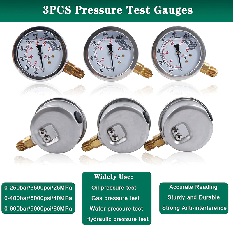 Hydraulic Pressure Test Kit,25Mpa/40Mpa/60Mpa 3 Pressure Gauges 6 Test Couplings 3 Test Hoses,Excavator Hydraulic Test Gauge Set,for Excavator Construction Machinery Upgraded Version